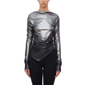 RICKOWENSLILIES RICK OWENS LILIES Metallic Ruched Long Sleeve Top Women GREY